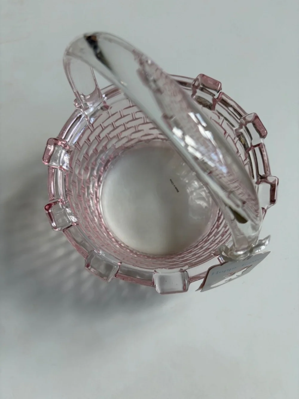 brand new Barely-Pink Clear Glass EASTER BASKET Candy Dish